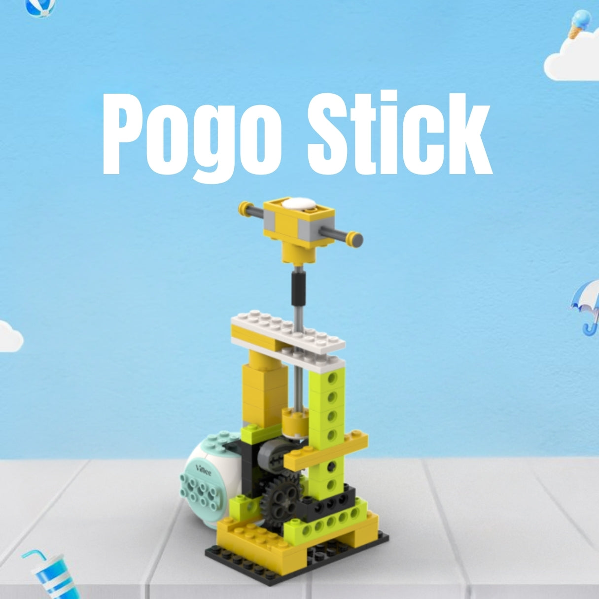 Toy pogo stick made with building bricks and ViNee hub